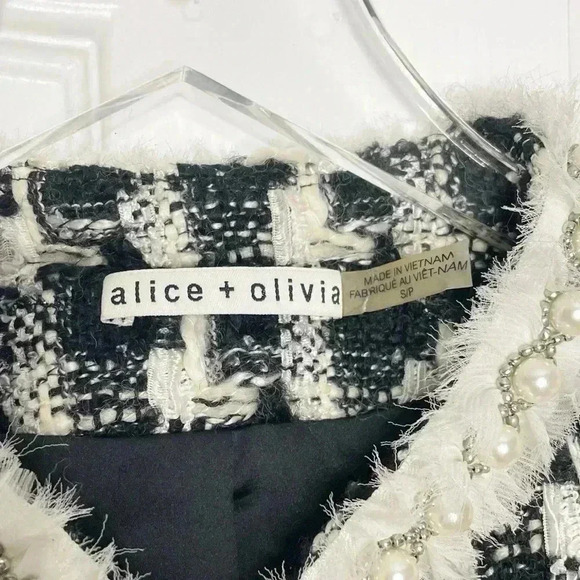 Alice + Olivia Andreas Houndstooth Jacket Size Small Black Off-White - Picture 8 of 11